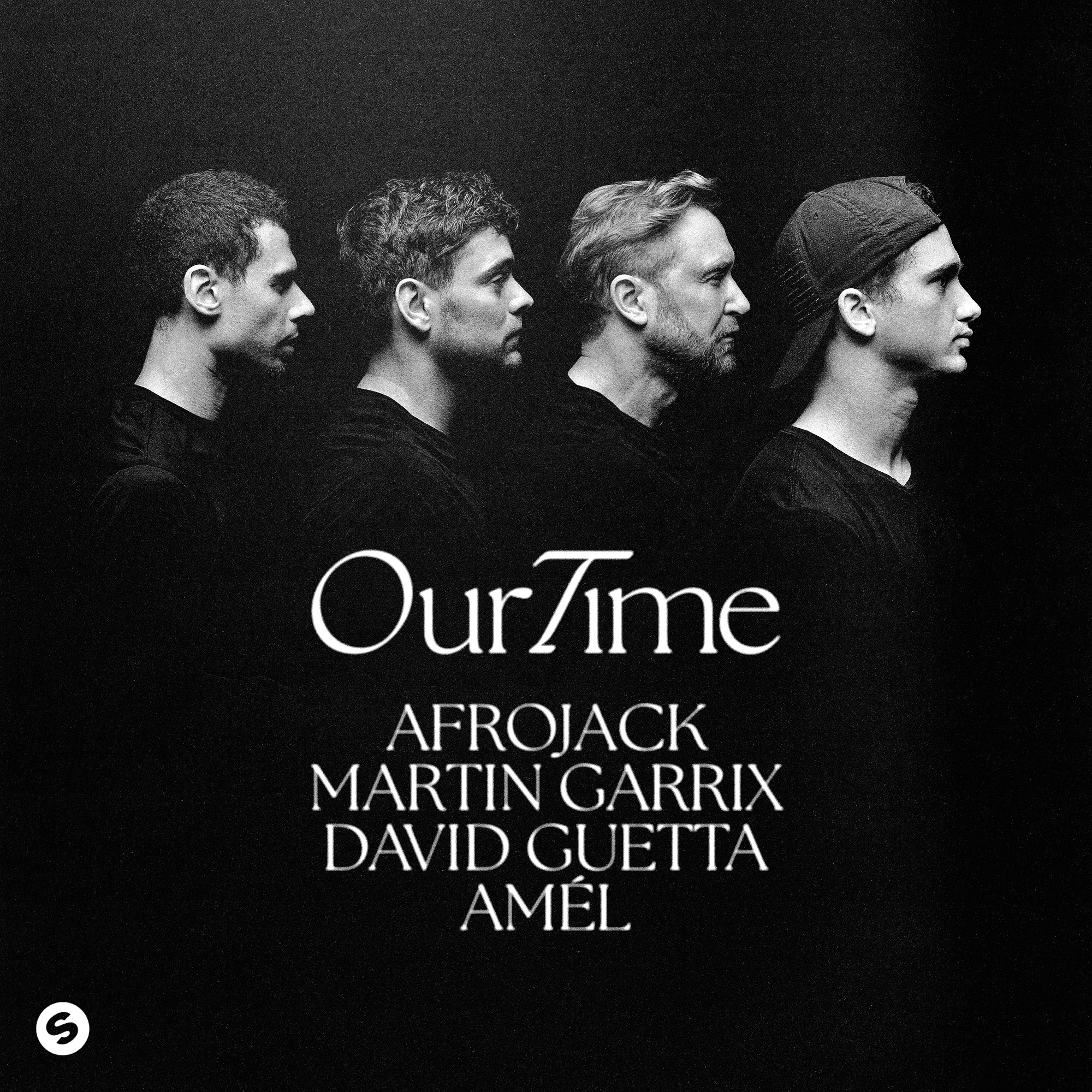 Album cover with a photo of the four DJs in profile and the name of the song and the artists below