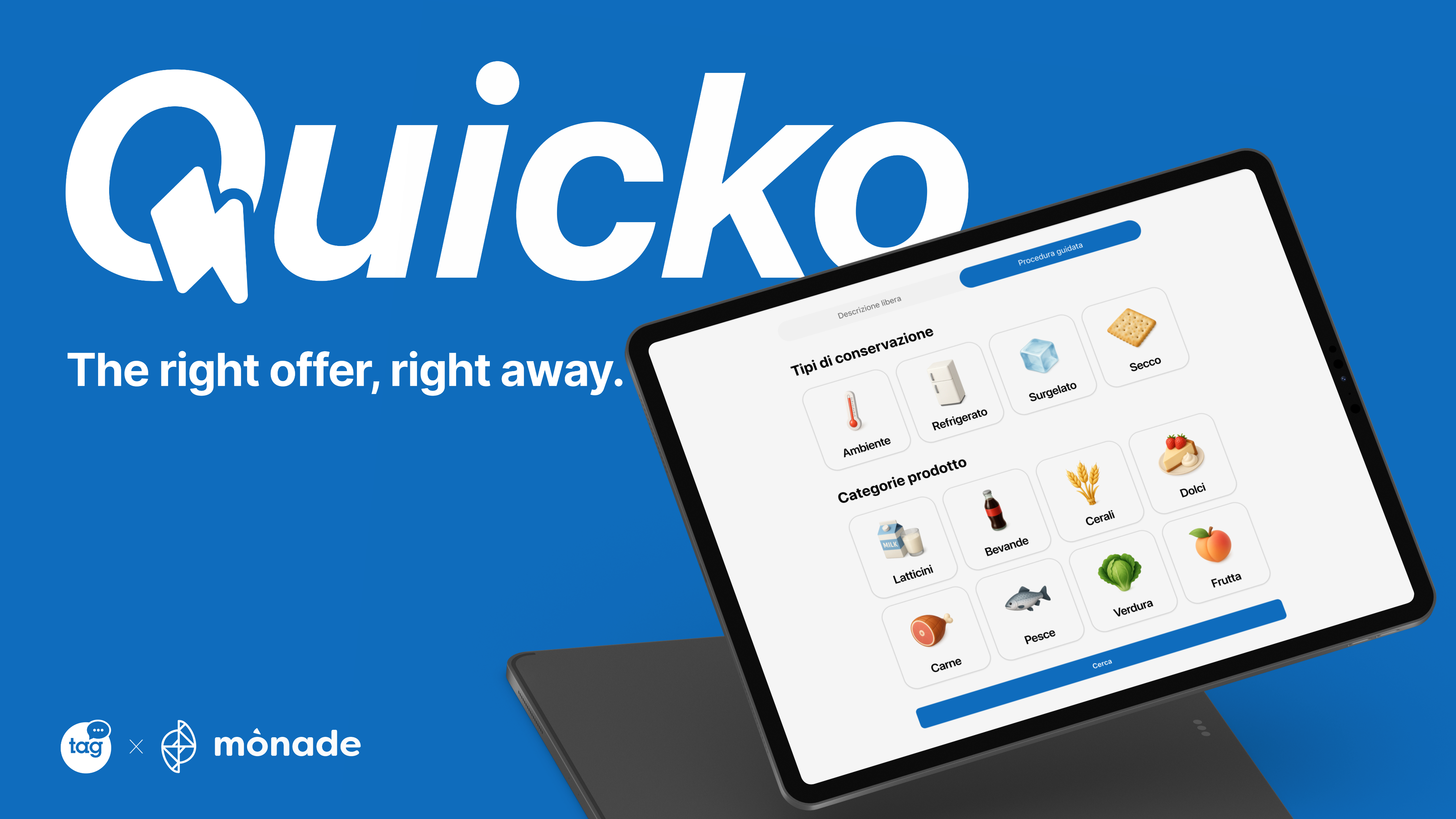 Cover with the Quicko logo and an iPad displaying a screen with a variety of foods.
