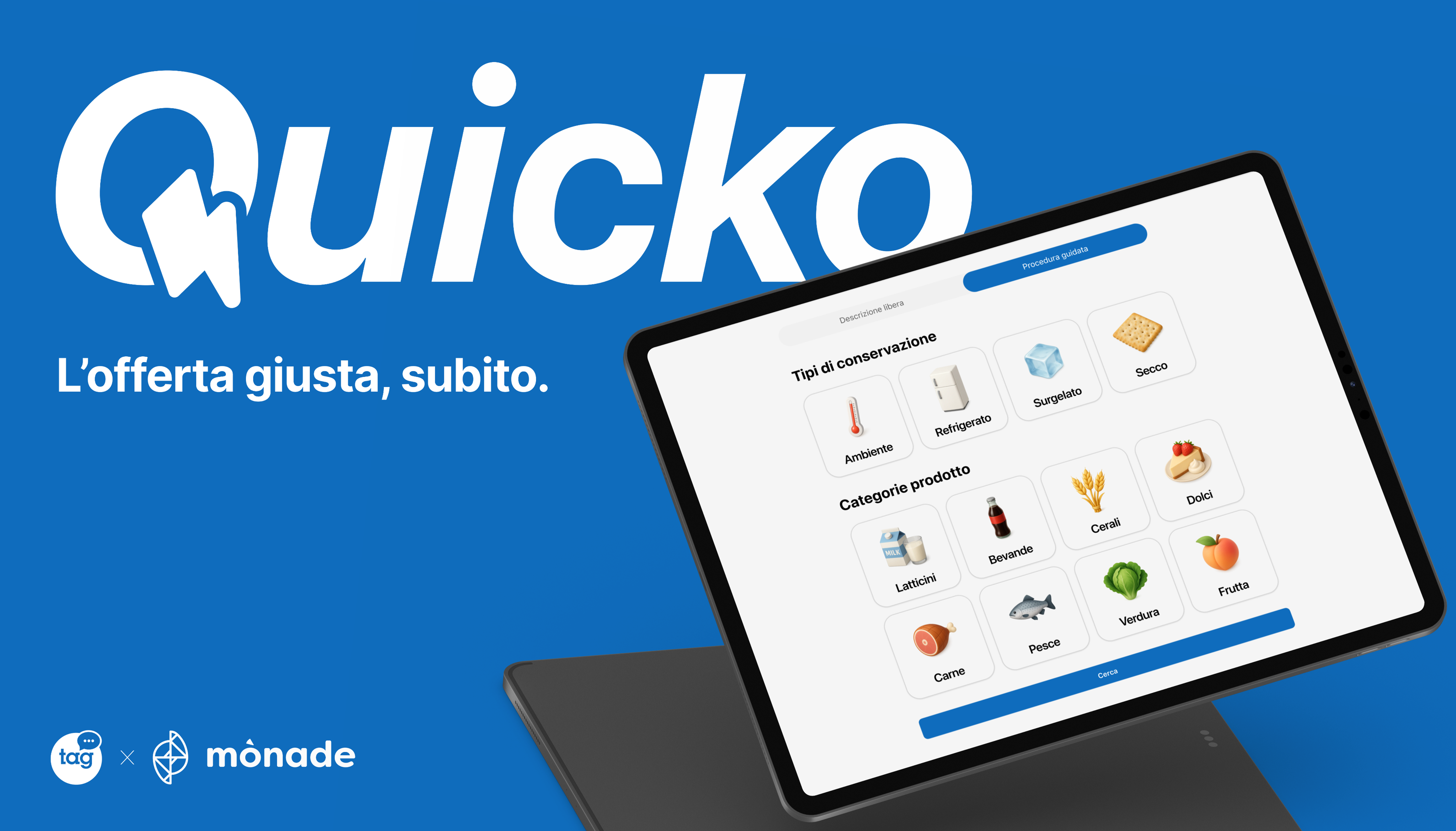 Cover with the Quicko logo and an iPad displaying a screen with a variety of foods.