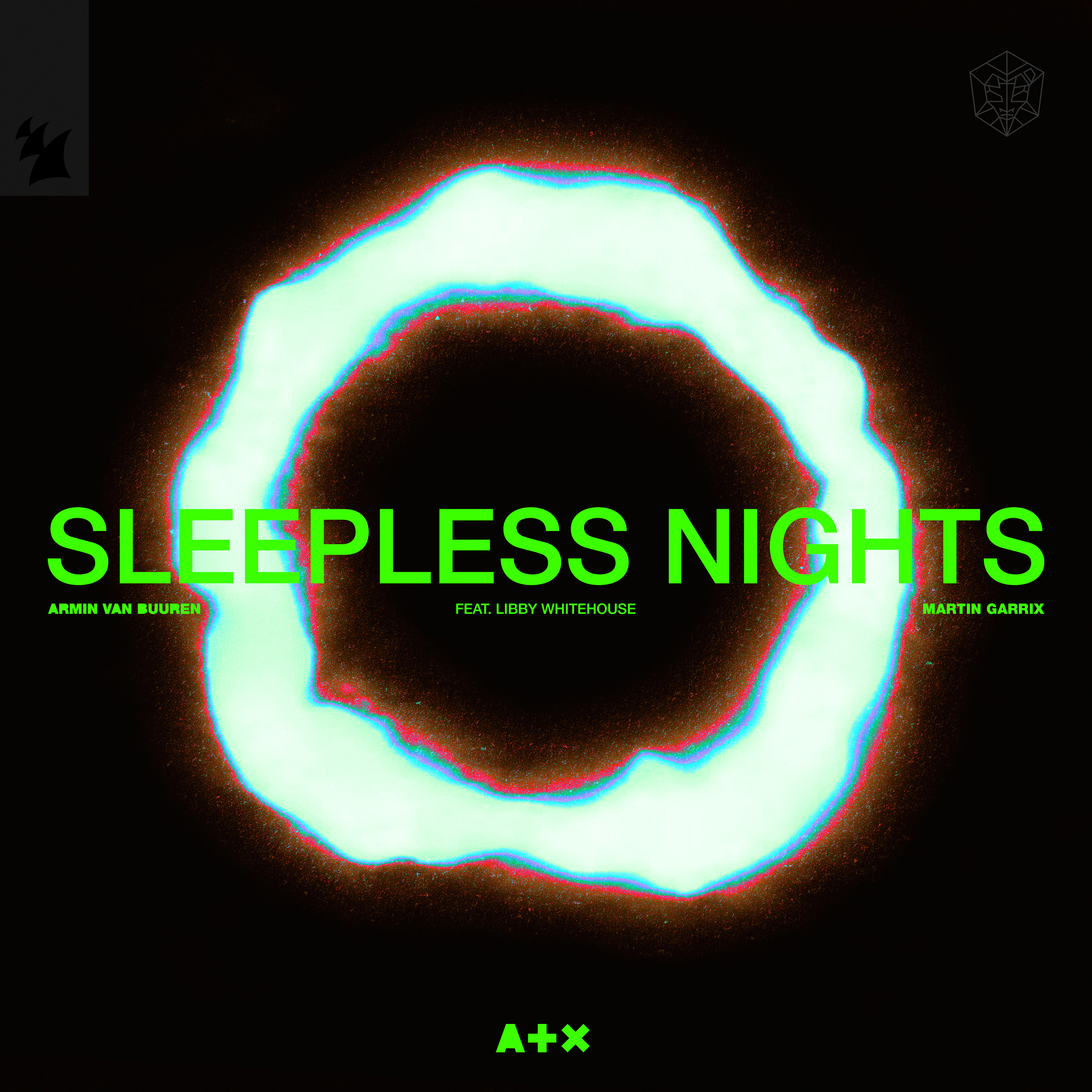 Album cover with an animation on a black background and the text SLEEPLESS NIGHTS in green